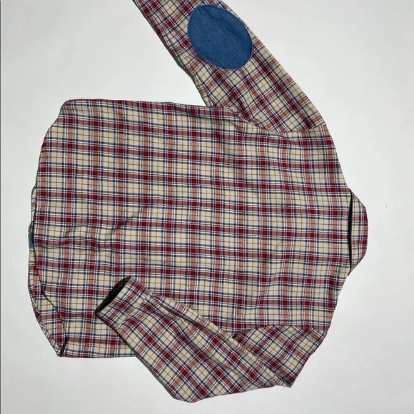 Vintage 90s jean patched plaid button down shirt